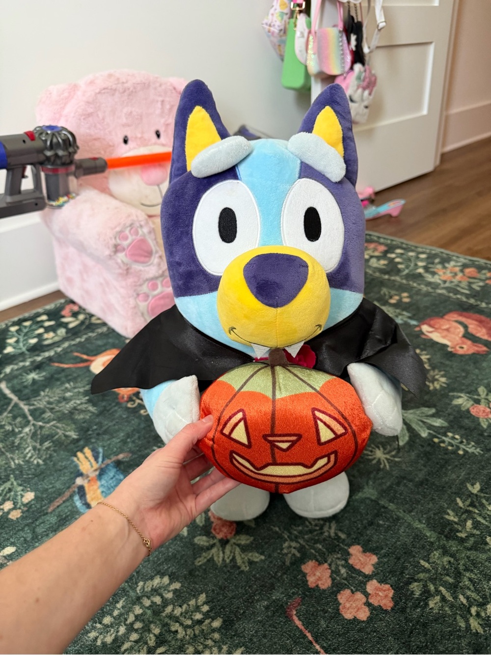 Halloween Plush Blue and Purple Dog with Pumpkin Accessory